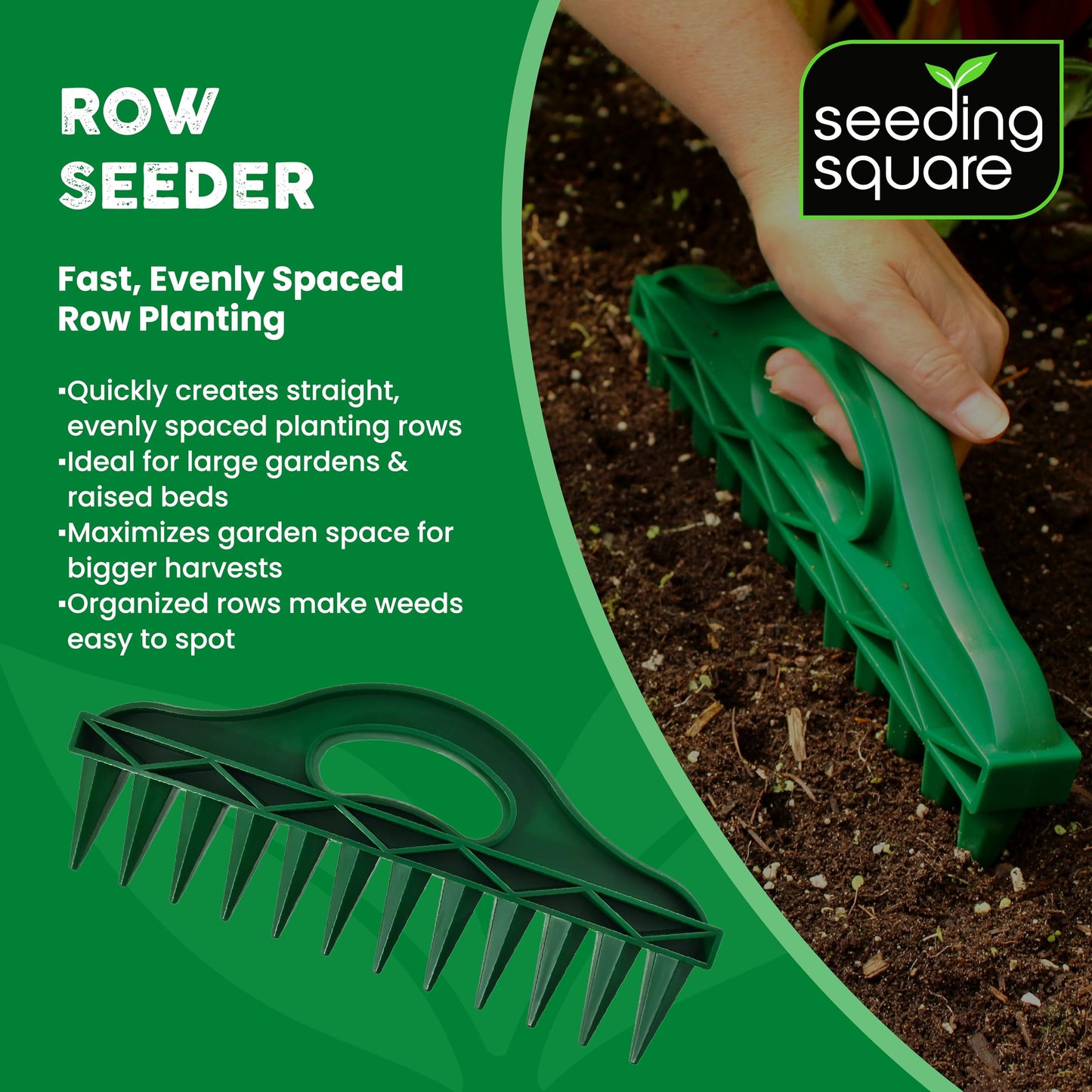 Row Seeder + Pokey Planter Bundle – Garden Row Maker & Dibber Tool for Fast Planting, Straight Rows & Precise Seed Placement