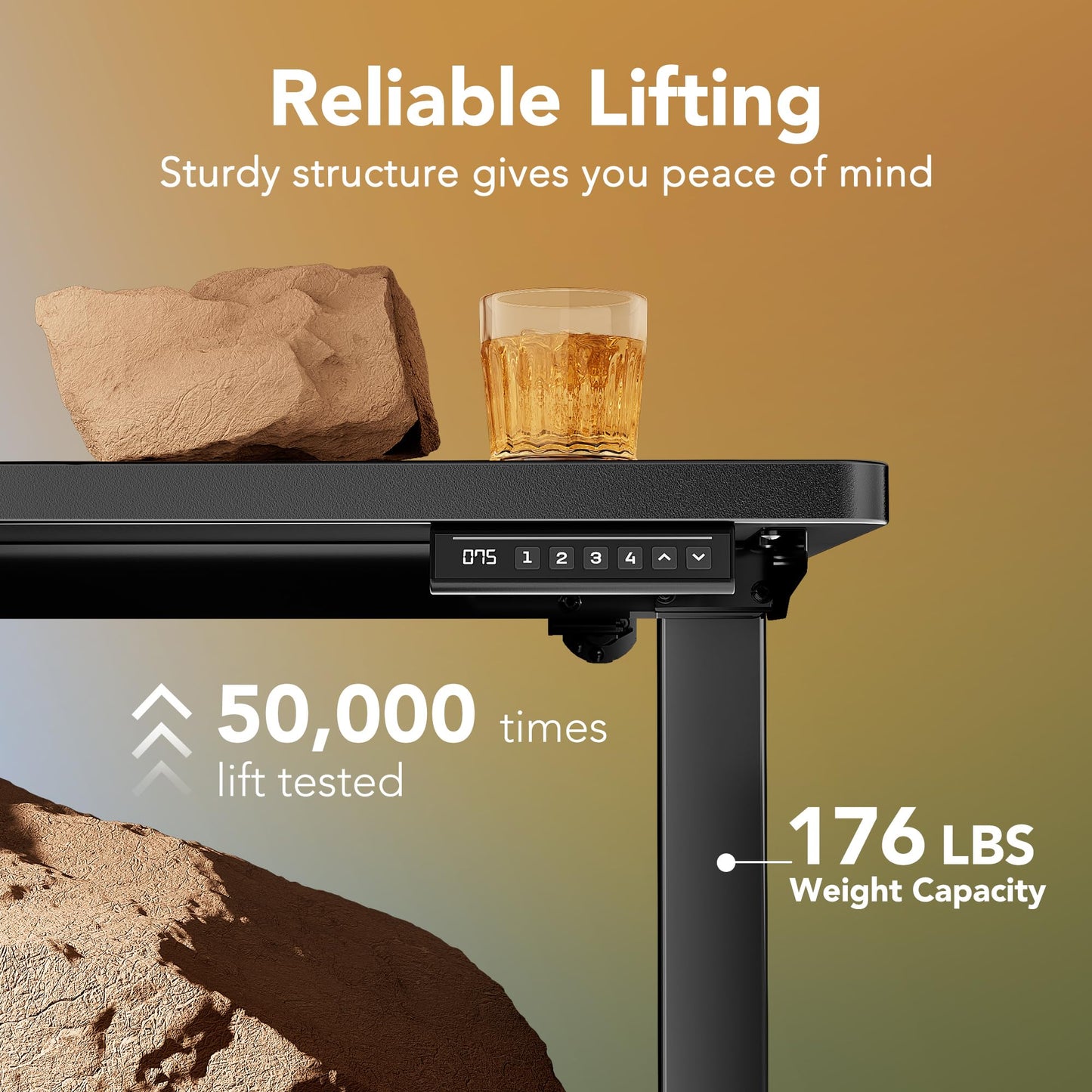 HUANUO Electric Standing Desk,48" x 24" Height Adjustable Desk, 4 Memory Height Settings, Sit to Stand Up Desk for Home Office, with Headphone Hook, Cable Manager, Black