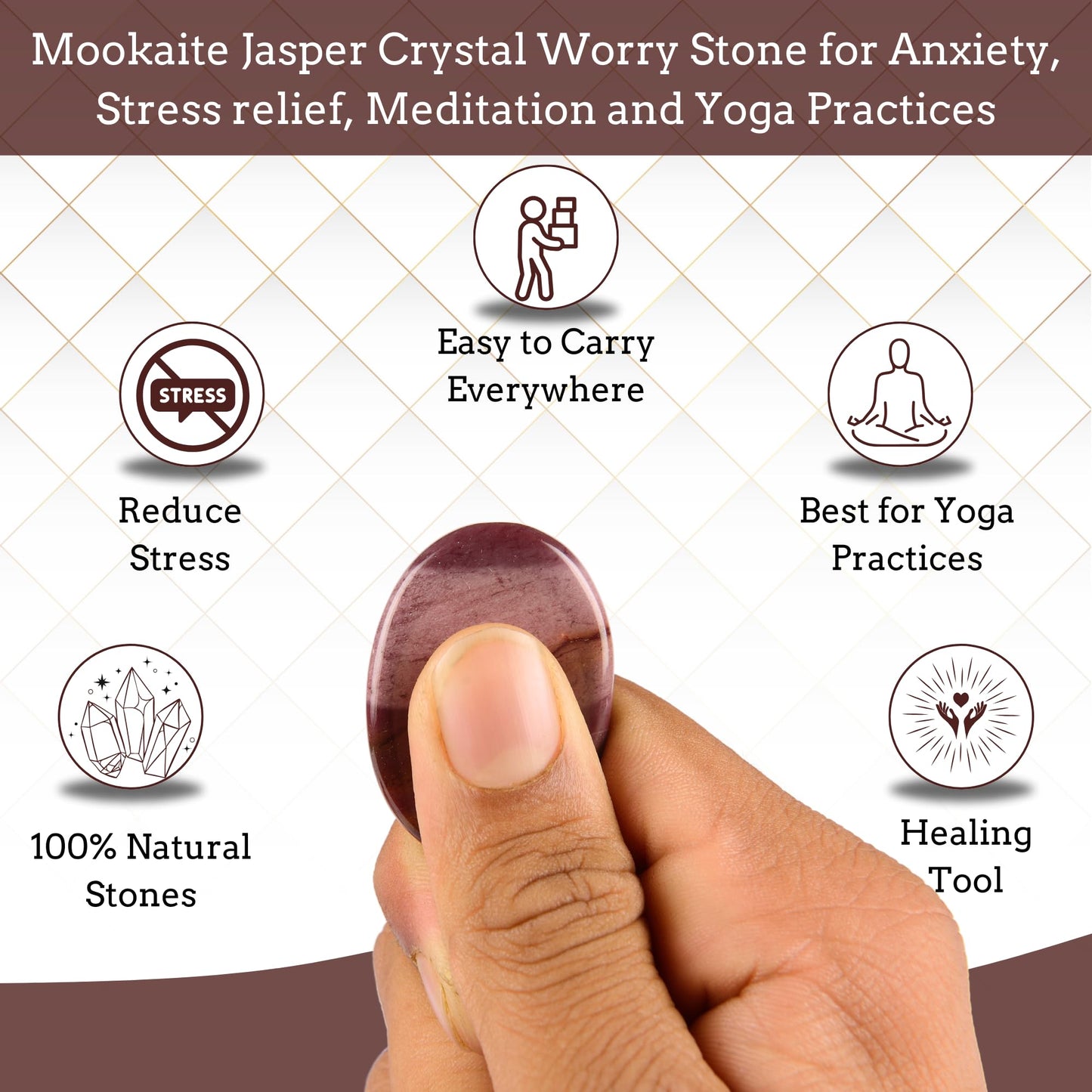 Anaya Agate Mookaite Jasper Worry Stones Certified Crystal Thumb Worry Stone for Anguish, Relaxing and Soothing Balance Stones for Meditation, Stress Relief Crystals and Healing Stones for Men, Women