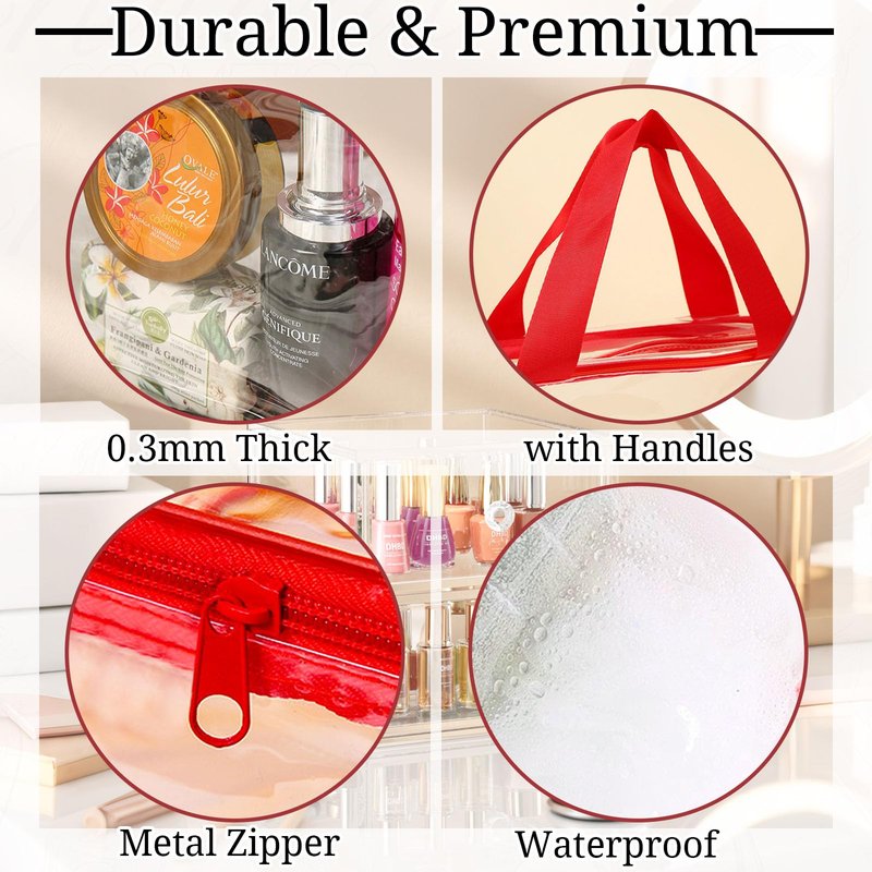 YOQIVEXU 4 Pack Large Clear Makeup Bag, Heavy Duty PVC Clear Cosmetic Toiletry Organizer Bags with Handle, Waterproof Plastic Toiletry Zipper Tote Bags for Travel, Gym, Cosmetic, Toiletry