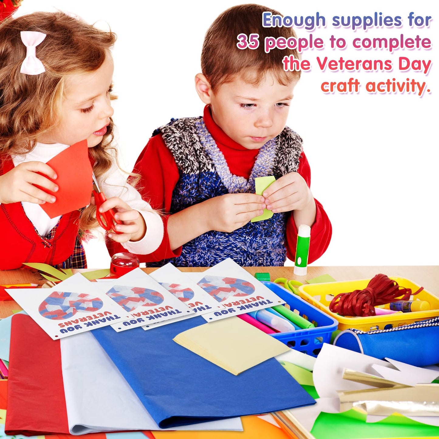 Motipuns 35 Sets DIY Veteran's Day Paper Crafts Thank You Veterans Tissue Paper Craft Kit Veterans Day Banner Decoration for Classroom Activities Military Patriotic Themed Activities