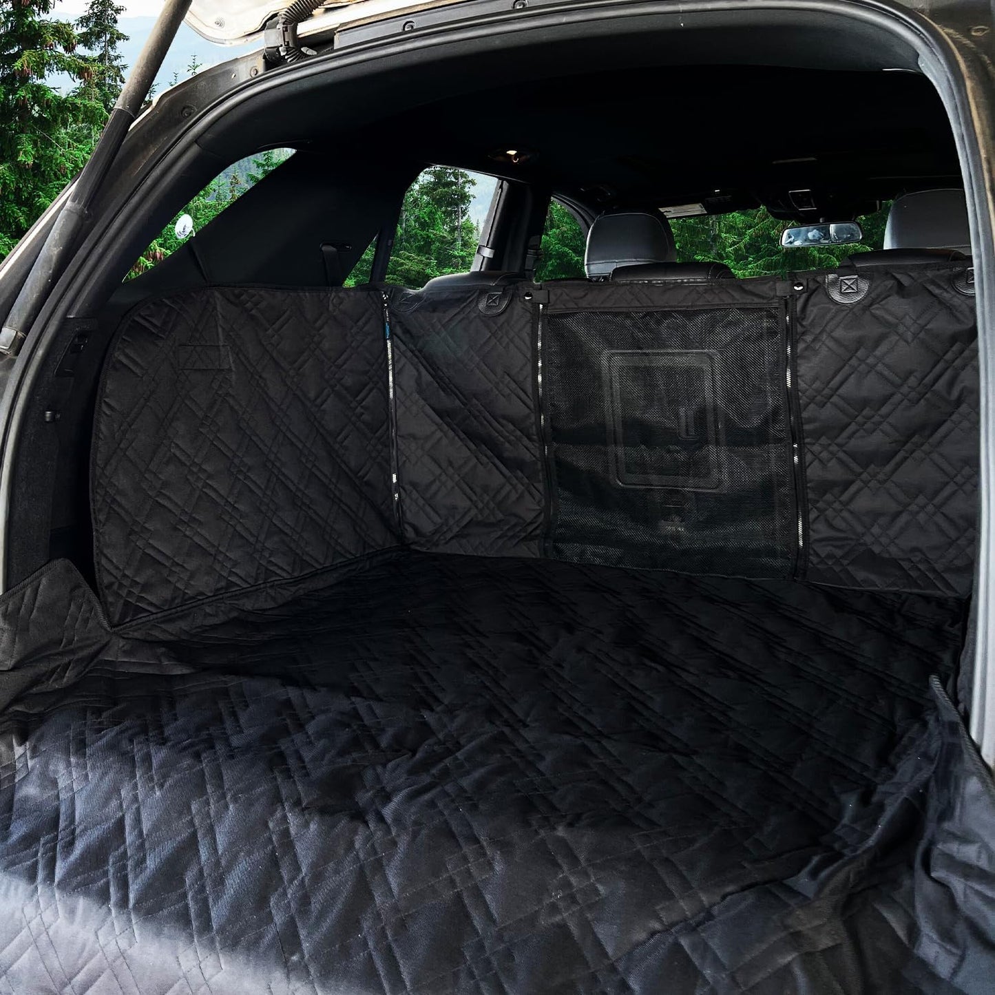 Bulldogology SUV Cargo Liner for Dogs 55"x82" Heavy Duty Complete Pet Trunk Cargo Cover Area - Trunk Cover Car Protector for Dogs Waterproof Nonslip Mat - Dog Cargo Liner SUVs Vans Cars (Large, Black)