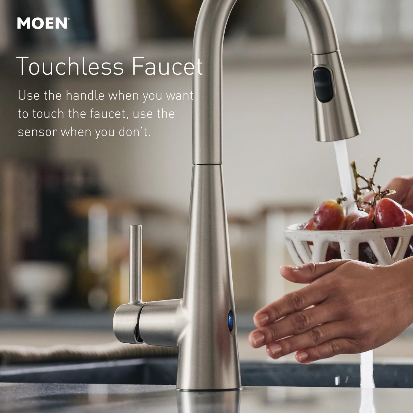 Moen Sleek Spot Resist Stainless Motionsense Wave Sensor Touchless One-Handle High Arc Pulldown Modern Kitchen Faucet Featuring Power Clean, 7864EWSRS