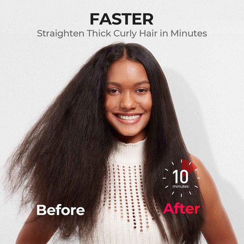 TYMO Hair Straightener Brush - Upgraded Ionic Plus Straightening Brush with Dense Bristles, 16 Temps, Dual Voltage | Ceramic Hot Comb for Women | Flat Iron for Thick Curly Hair, Black