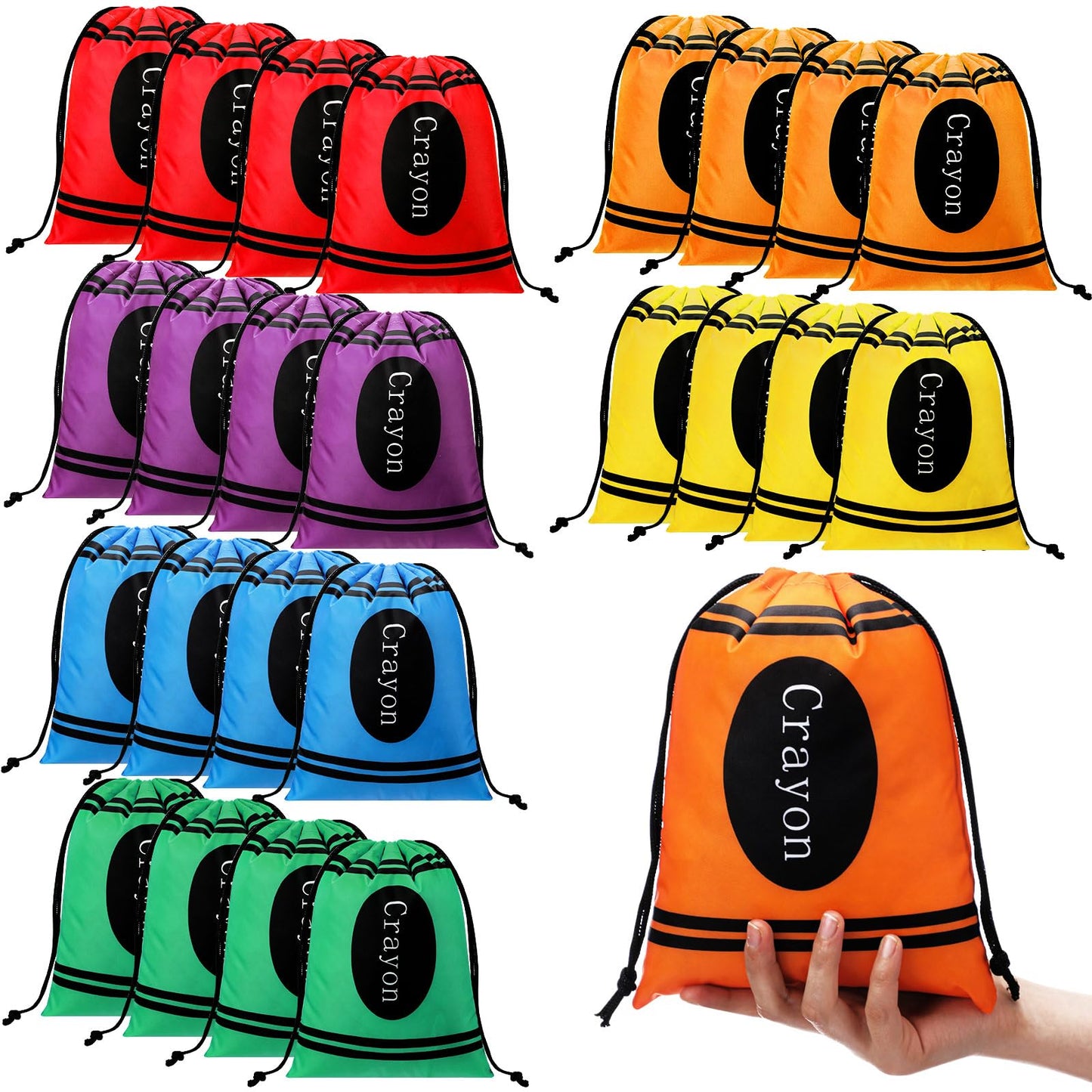 24 Pcs Graduation Gift Bag 10 x 7 Inch Crayon Drawstring Backpack Teacher Appreciation Week Favor Bulk Preschool Graduation Goodie Bag Kindergarten Birthday Supply Back to School Party Decoration