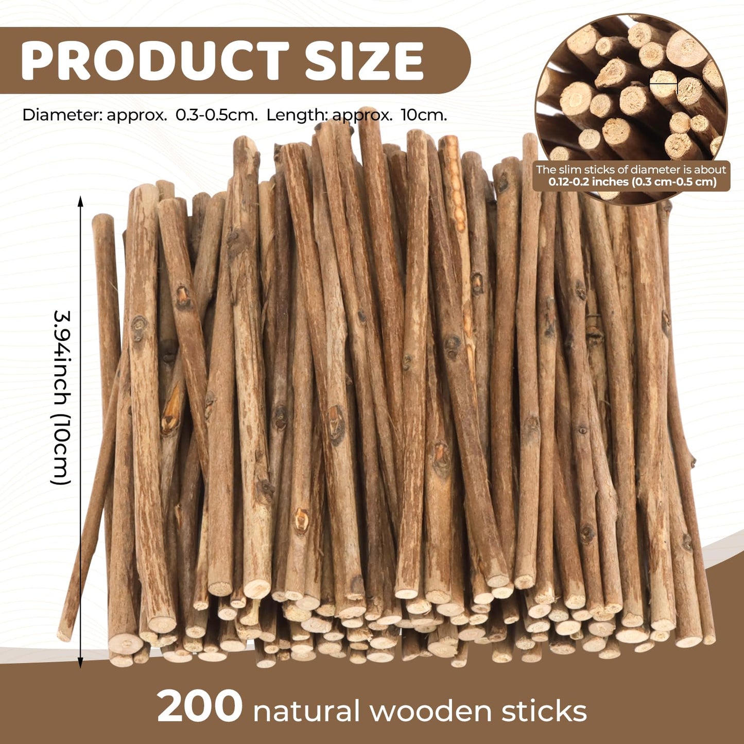 TKOnline 200Pcs Craft Sticks, 10cm 0.1-0.2 Inch in Diameter Wood Log Sticks Twigs Crafts for DIY Crafts Photo Props, Wood Crafts, Festival Decoration, Landscaping