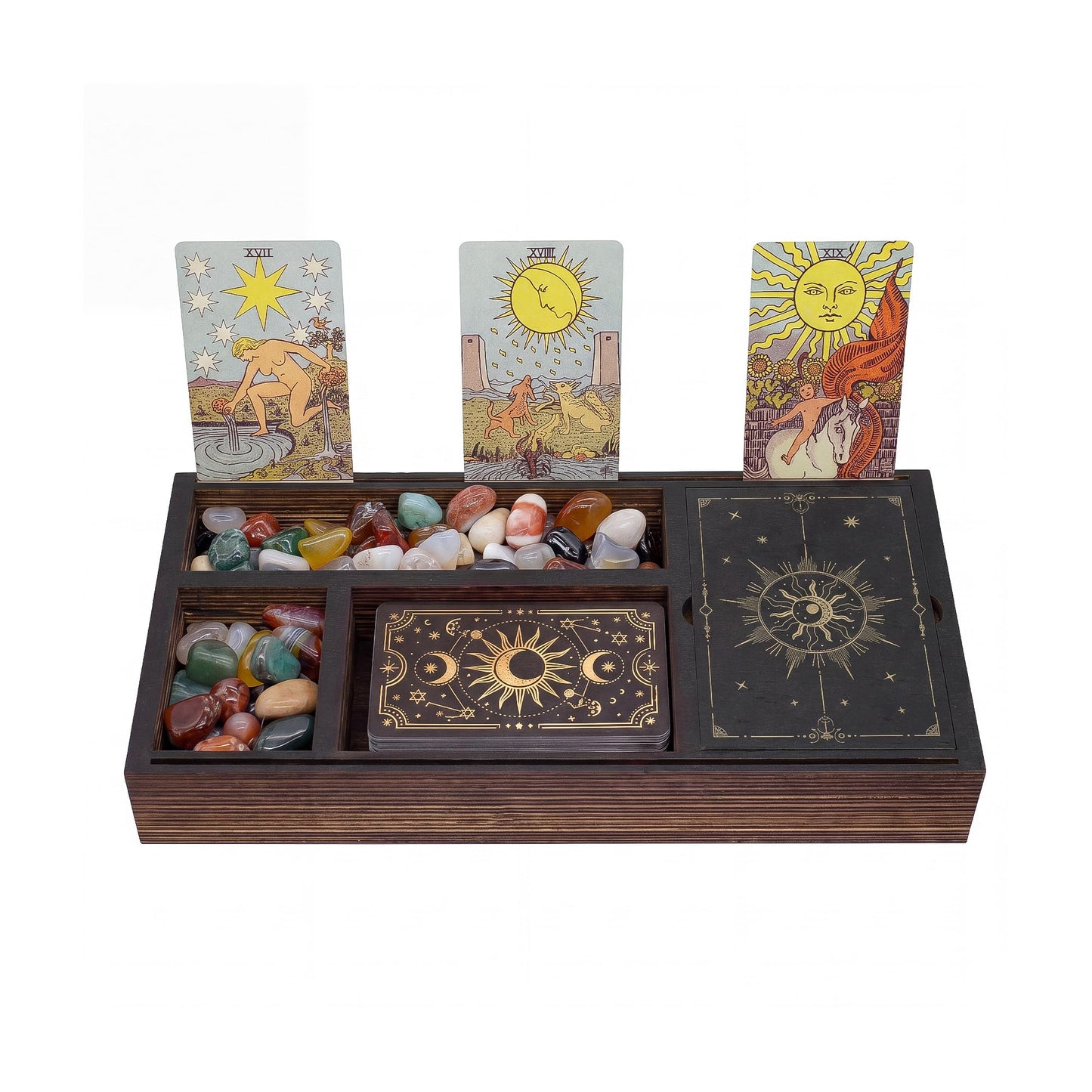 Tarot Card Holder Wooden Crystal Tray, Tarot Card Box and Wiccan Supplies, Witchcraft Altar Supplies Pagan Tarot Box Decor Witchy Gifts Meditation Accessories Witch Stuff Astrology Decor