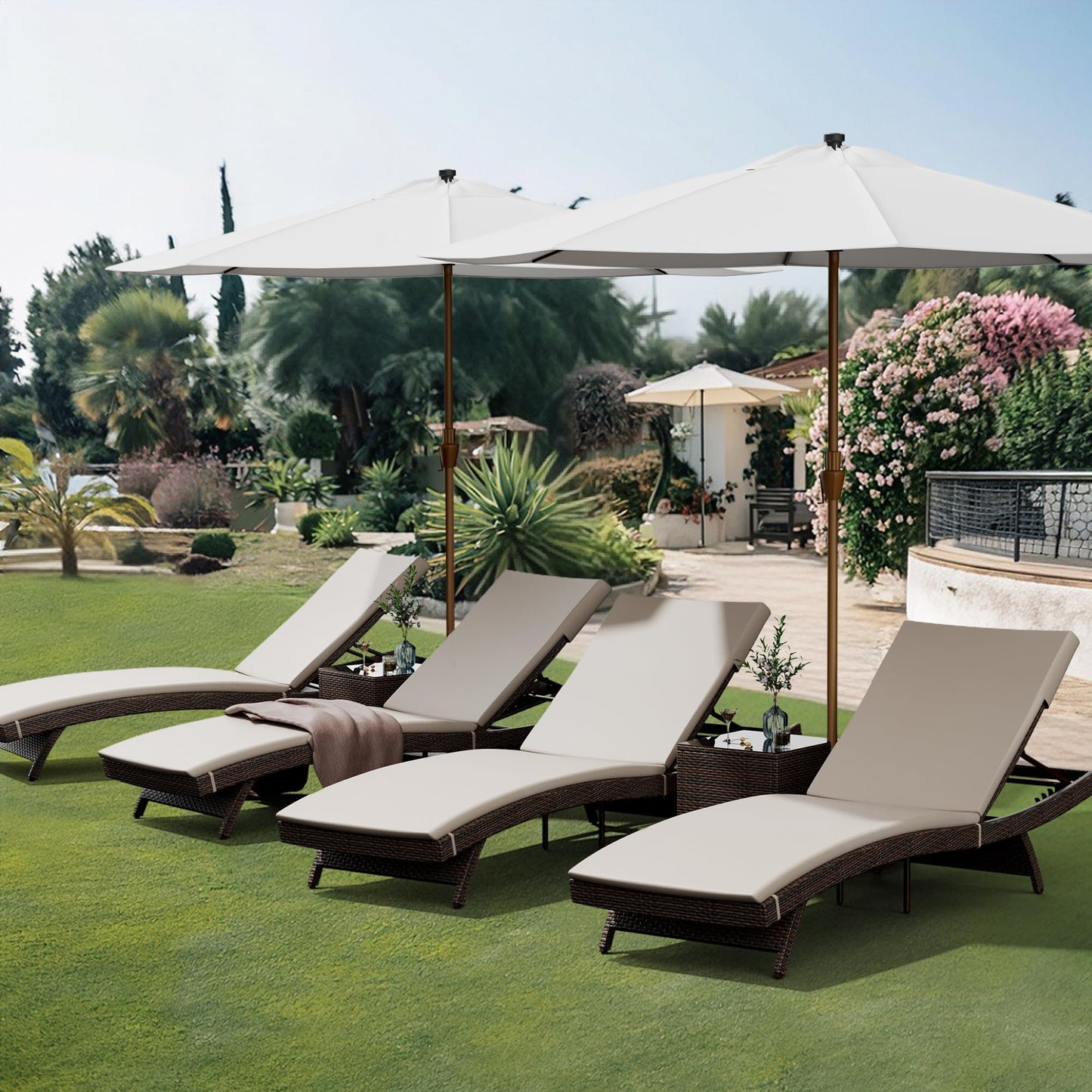 Pamapic 6-Piece Patio Chaise Lounge Set with Adjustable Backrest and Removable Cushion, Outdoor Poolside Lounge Chairs for Backyard, Porch, Garden, Beige