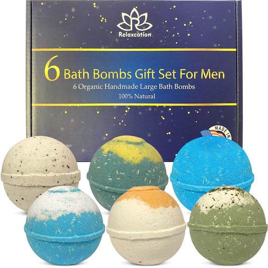 Organic Bath Bombs Gift Set for Men - Vegan Natural Ingredients - Absolutely Safe for Men - Relaxing Epsom, Himalayan, Dead Sea Salts & Essential Oils - Made in the USA