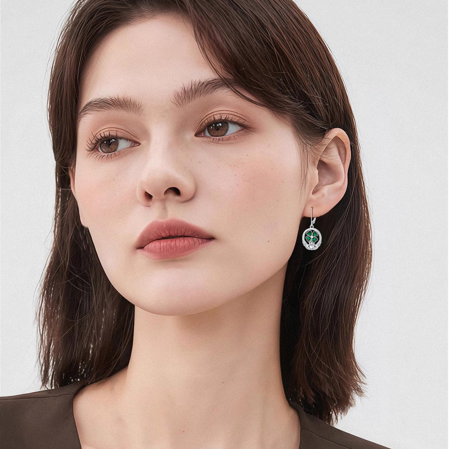 YYmqmq Four Leaf Clover Earrings for Women 925 Sterling Sliver Shamrock and Claddagh Dangle Earrings Leverback Irish Jewelry St Patricks Day Gifts for Women Girlfriend