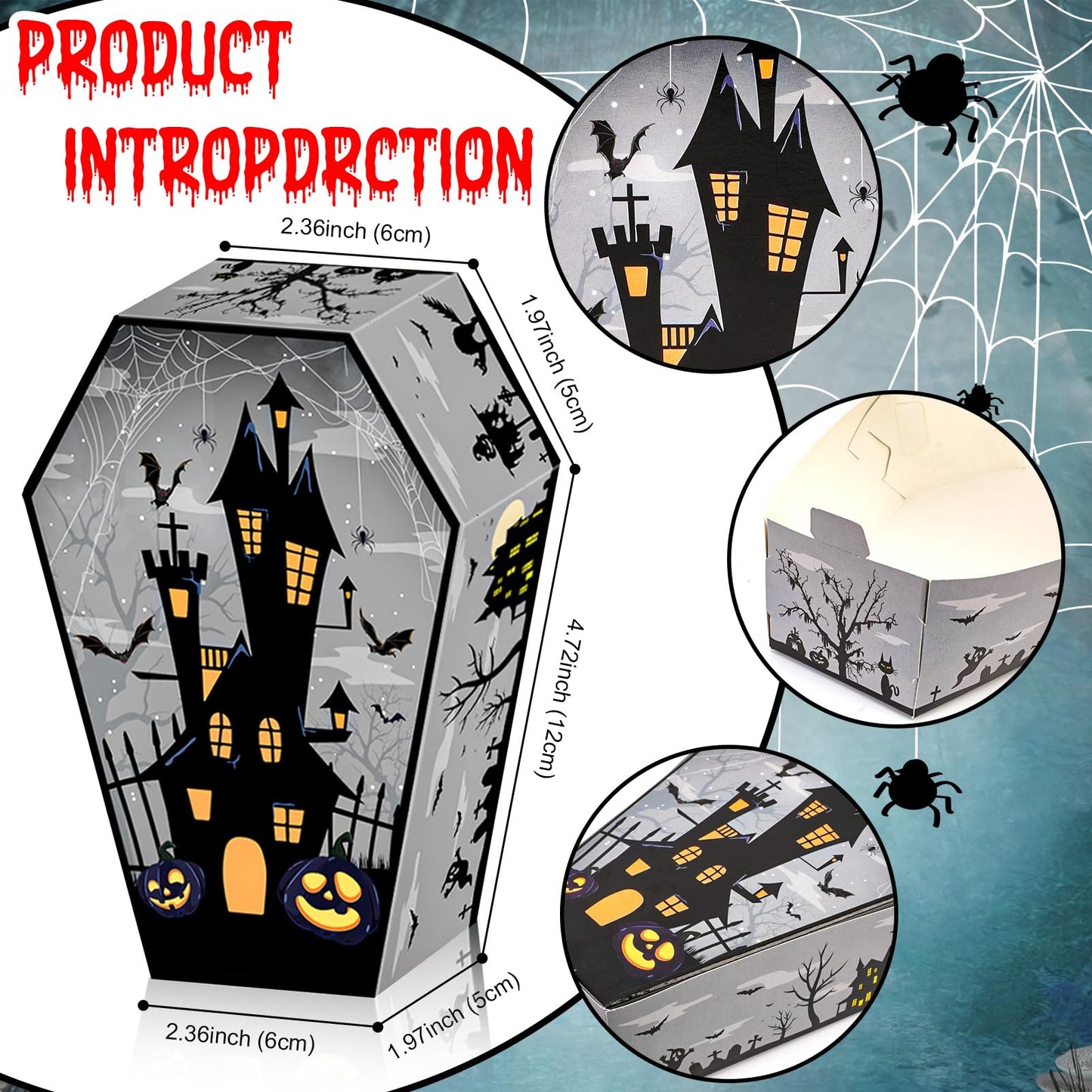 HOWAF 12 PCS Halloween Candy Boxes Coffin Shape Treat Paper Boxes Skull Bat Ghost Goodie Boxes for Happy Halloween Party Decoration Supplies Spooky Halloween Trick or Treat Gift Box
