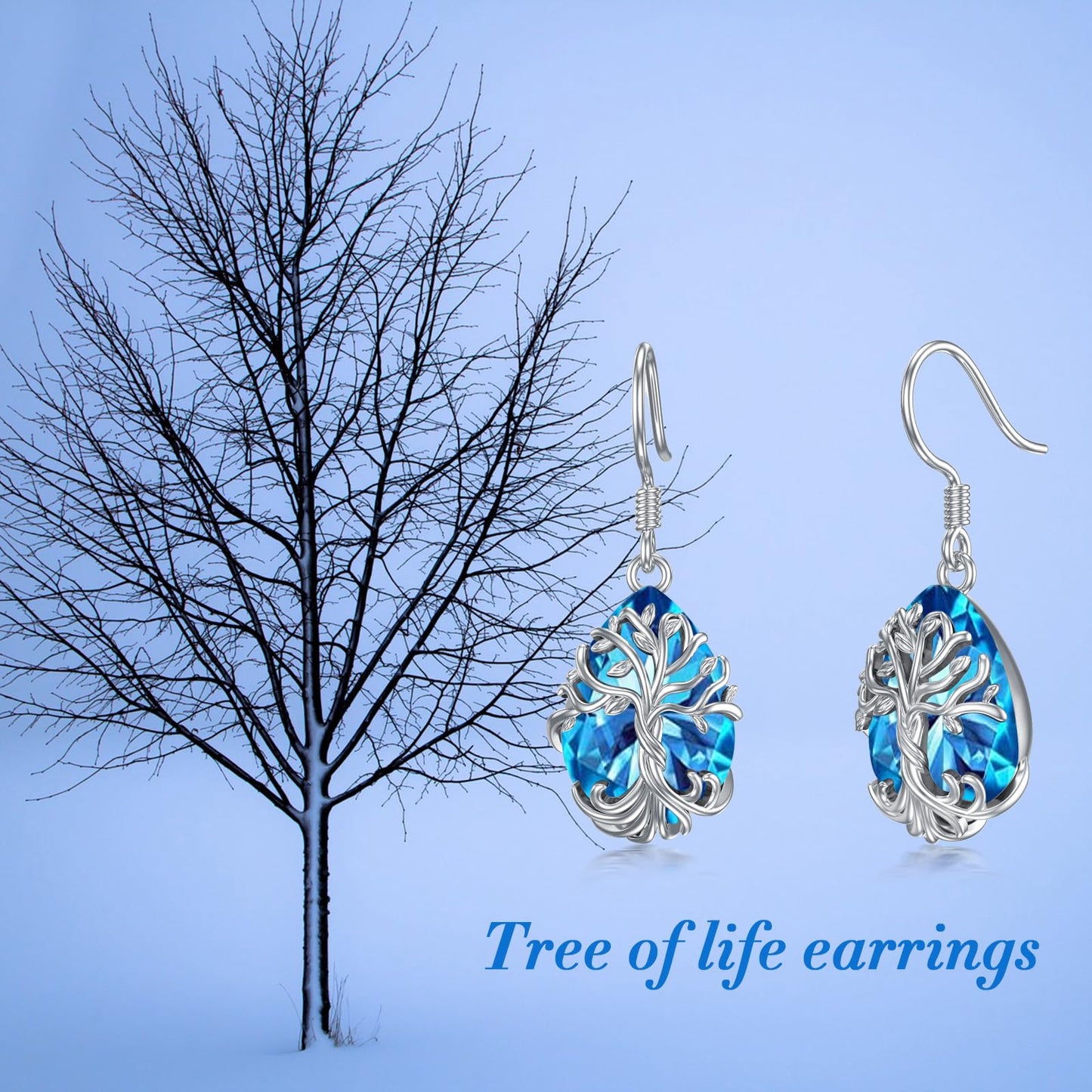 TOUPOP Topaz Tree of Life Earrings Sterling Silver Teardrop December Birthstone Earrings Family Tree Topaz Jewelry Birthday Mothers Day Gifts for Women Mom Her