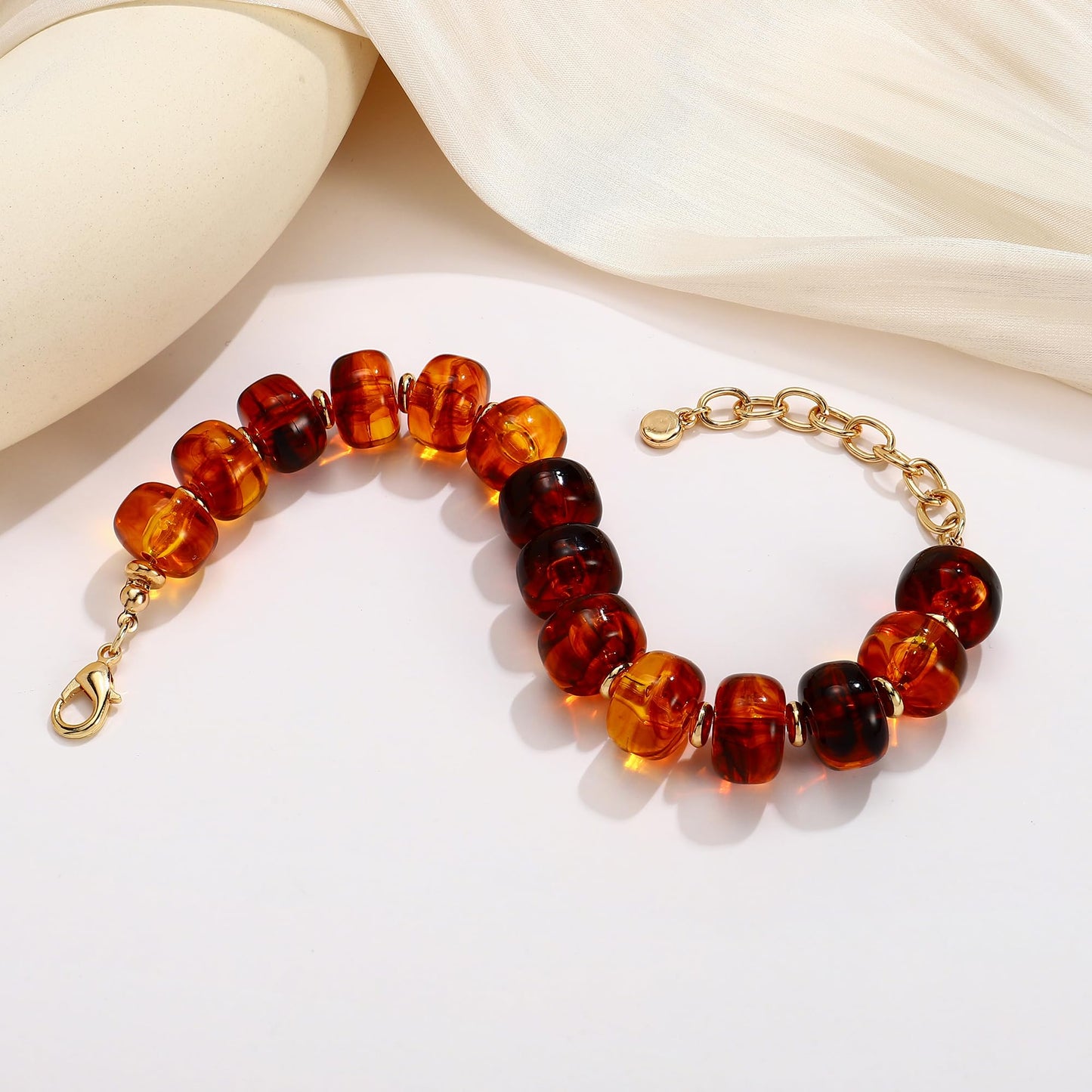 HUAYUNFANG Brown Beads Bracelet for Women Vintage Statement Beaded Bracelets Tortoise Resin Bracelet Handmade Beads Bracelet Summmer Jewelry