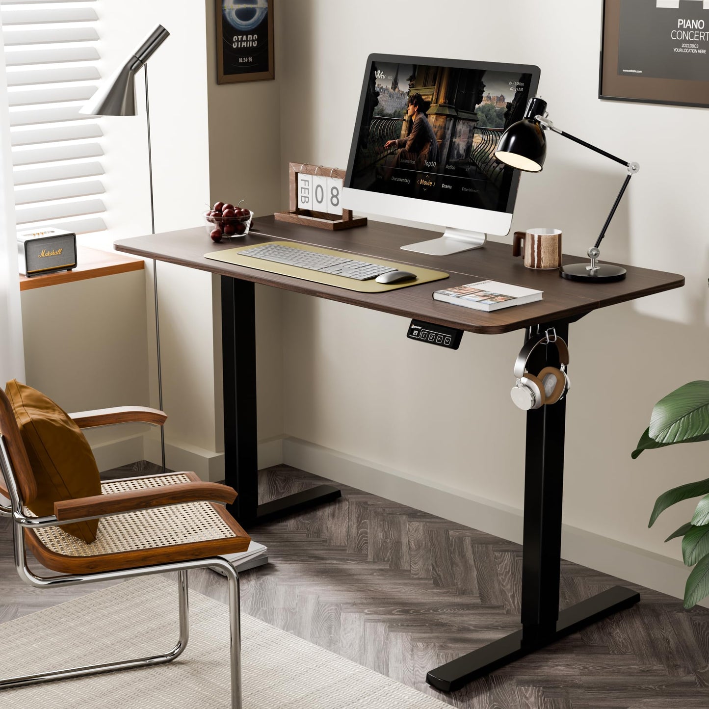 ERGOMAKER Electric Standing Desk, 43.3" x 23.6" Height Adjustable Sit Stand Desk with Splice Board for Home Office, Computer Desk Memory Preset (Black Frame, Walnut Desktop)