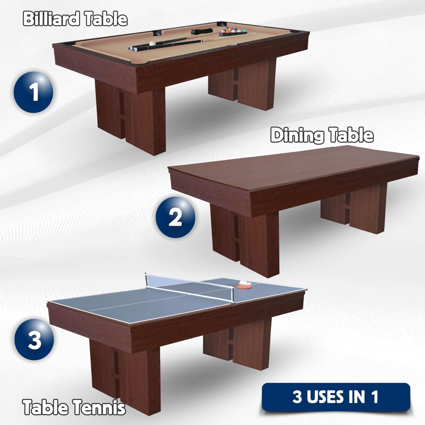 7 FT Pool Table with Dining Top, 3-in-1 Combo Game Table Billiards, Ping Pong and Dining Table. NEW & Improved Design 2026! (Table Only)