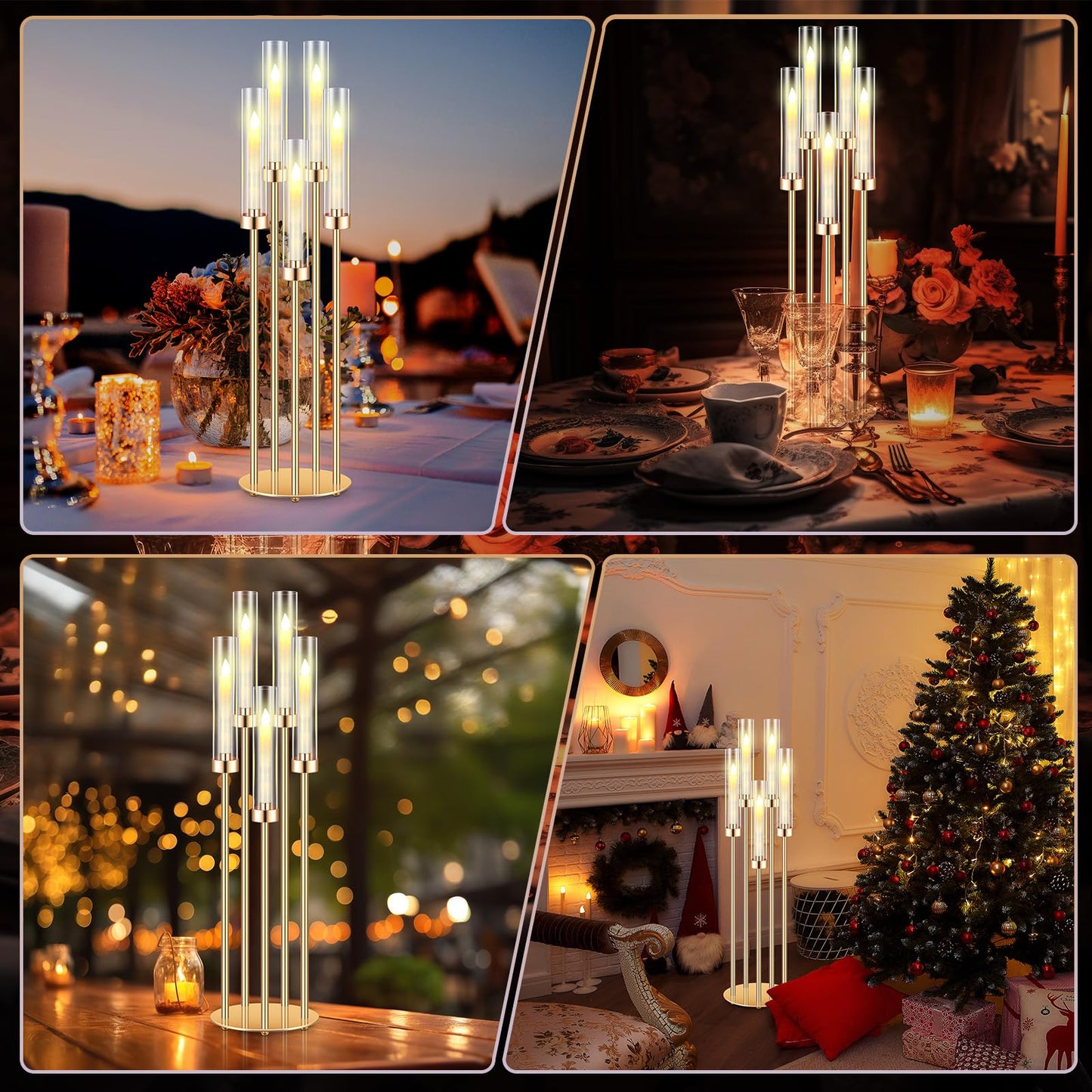 Tandefio 4 Pcs Acrylic Candelabra Centerpieces 35" Tall Clear Candle Holders Pillar Taper Candlestick with Lampshades 5 Arm Floor Candelabra Stand for Wedding Christmas Ceremony Dinner Party"