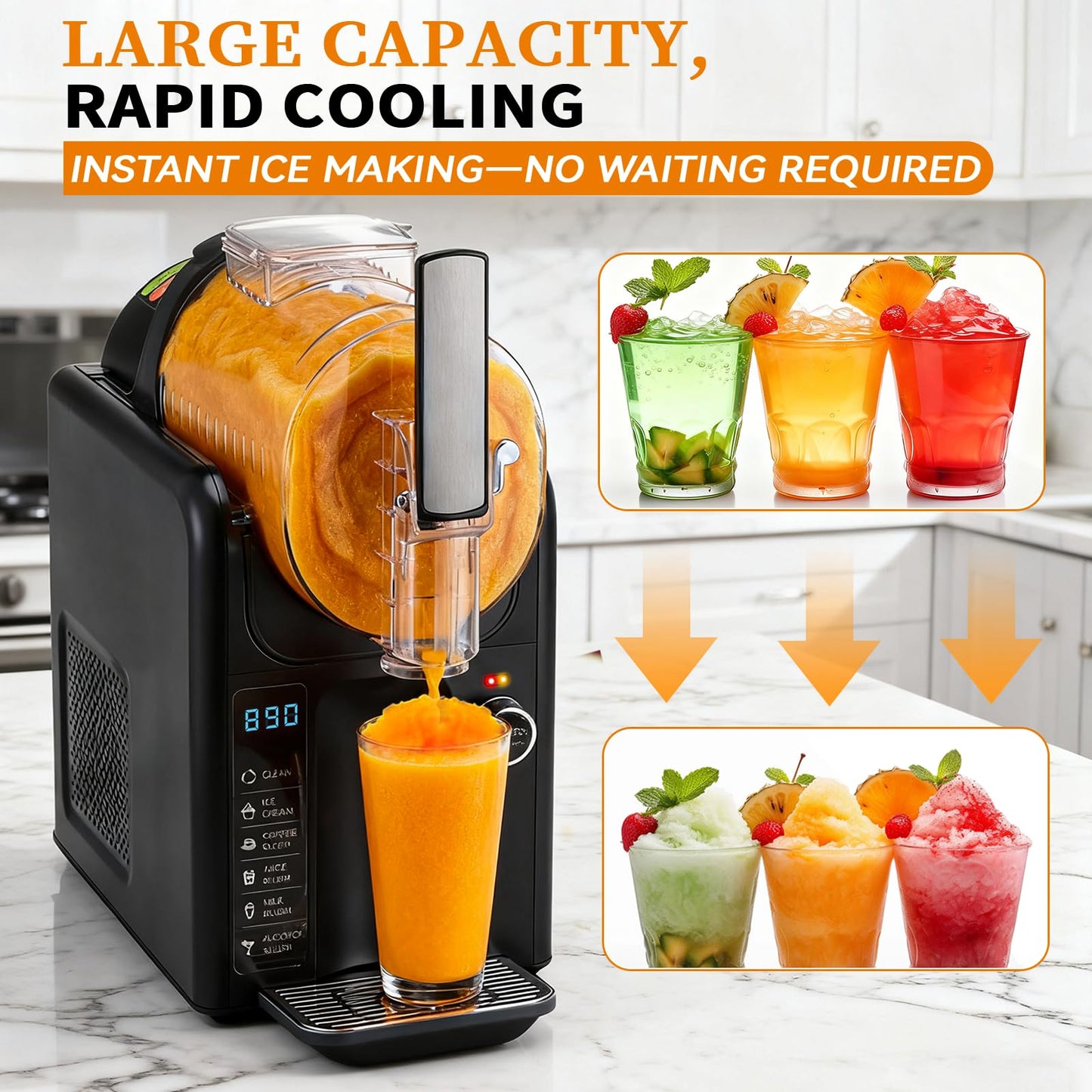 5 in 1 Slushie Machine for Home, No Ice Needed Frozen Drink Maker with Anti-Slip Mat, 61oz Slushy Machine Self-Cleaning and LED Display for Margaritas, Frappes, Smoothies and Shakes (Grey)