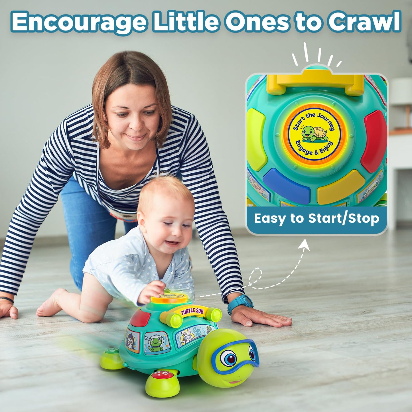 Vahome Musical Crawling Turtle Toy for Babies 3–12 Months, Light-up Educational Baby Toy for 6 7 8 9 10-12 Month Old Boy Girl, Bilingual Development Infant Gifts for 3 4 5 6-12 Months (Green)