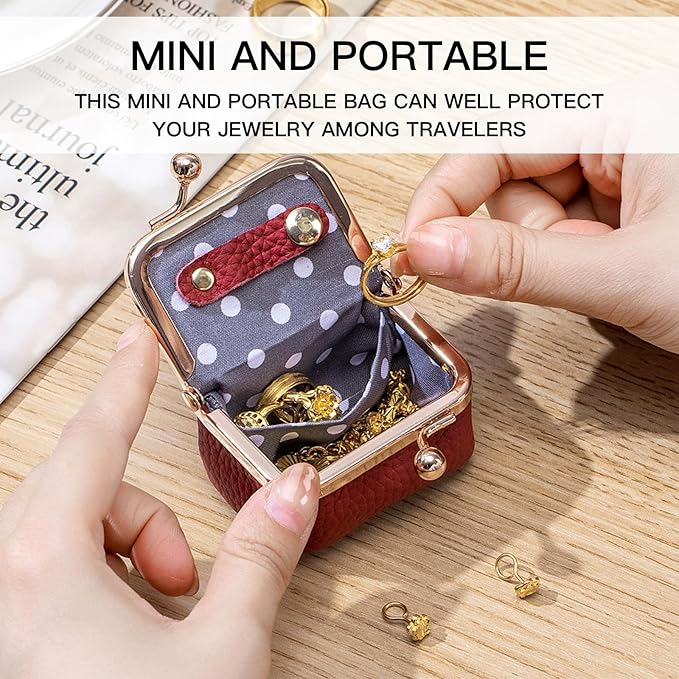 Genuine Leather mini Jewelry box, Portable Travel Jewelry case - Vintage mini Organizer with Kiss Lock for Rings, Earrings, Necklace, Bracelet | Gift for Women (Gray Leopard Print L)