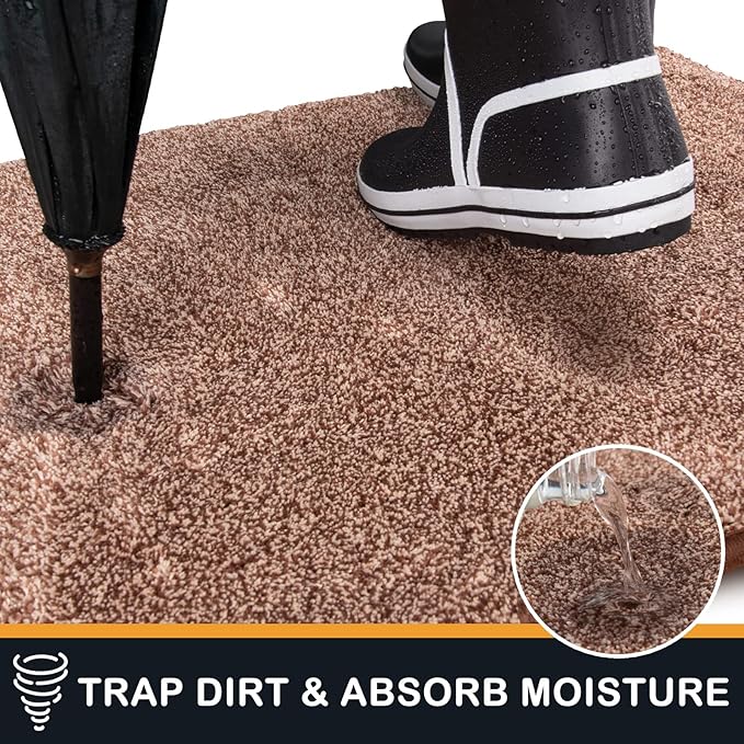 PURRUGS Dirt Trapping Door Mat 36" x 36", Non-Slip Machine Washable Entryway Rug, Dog Doormat, Indoor Front Door Mat, Super Absorbent Entry Rug for Muddy Shoes & Paws, Brown-Light Cream