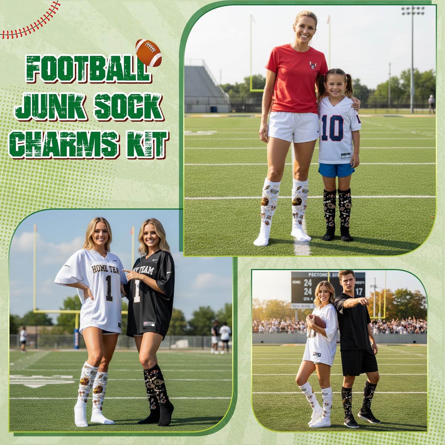 Football Junk Socks Charms Kit - 79 Pcs Football Themed Brooches and Pins Socks Kit for Women Jewelry Charms Pins Chenille Patches Accessories Sock Kit for Sport Game Decorating and Personalizing Sock