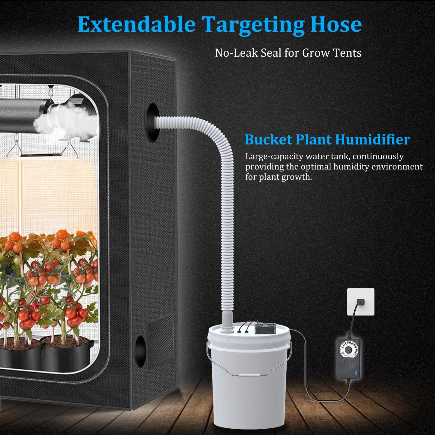 19L Large Capacity DIY Humidifier Kit - for Plants, Mushrooms, Grow Tents, Terrarium | Turns a 5 Gallon Bucket into Cool Mist Humidifier, Extendable Hose, High Output, Long Runtime (1 Fogger Kit)