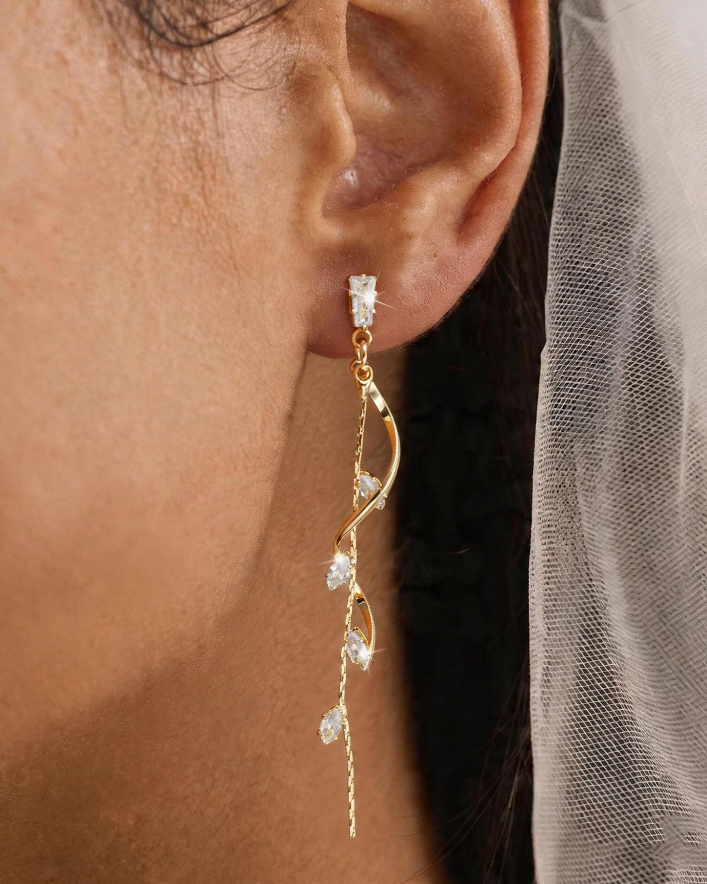 Asdecy Dangle Earrings for Women 14K Gold Plated Drop Long Dangle Cubic Zirconia Elegant Prom Bridal Bridesmaid Wedding Anniversary Dangling Trendy Jewelry