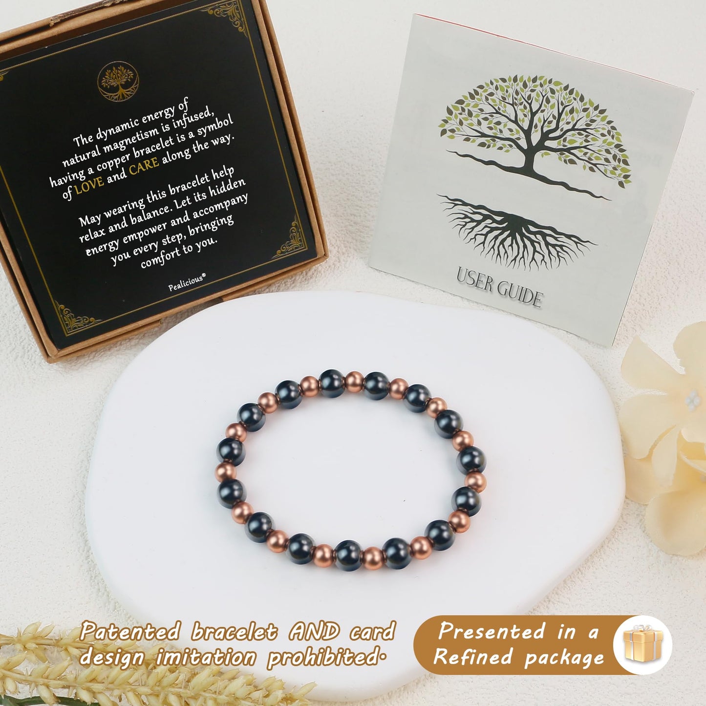 PEALICIOUS Copper Bracelet for Women and Men, 8MM Copper Magnetic Bracelet with 3800 Gauss Magnets Beads as Mother Day Gift for Mom, Cooper Hematite Jewelry Pulsera De Cobre para Mujer for Parents