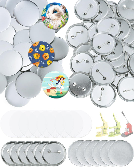 150 Pcs 2.28inch(58mm) Button Badge Blanks Kit - DIY Supplies for Custom Pins,Includes Metal Shells,Pin Backs&Clear Film(50 Sets),Compatible with Button Maker Machines for Events&Business Promotion