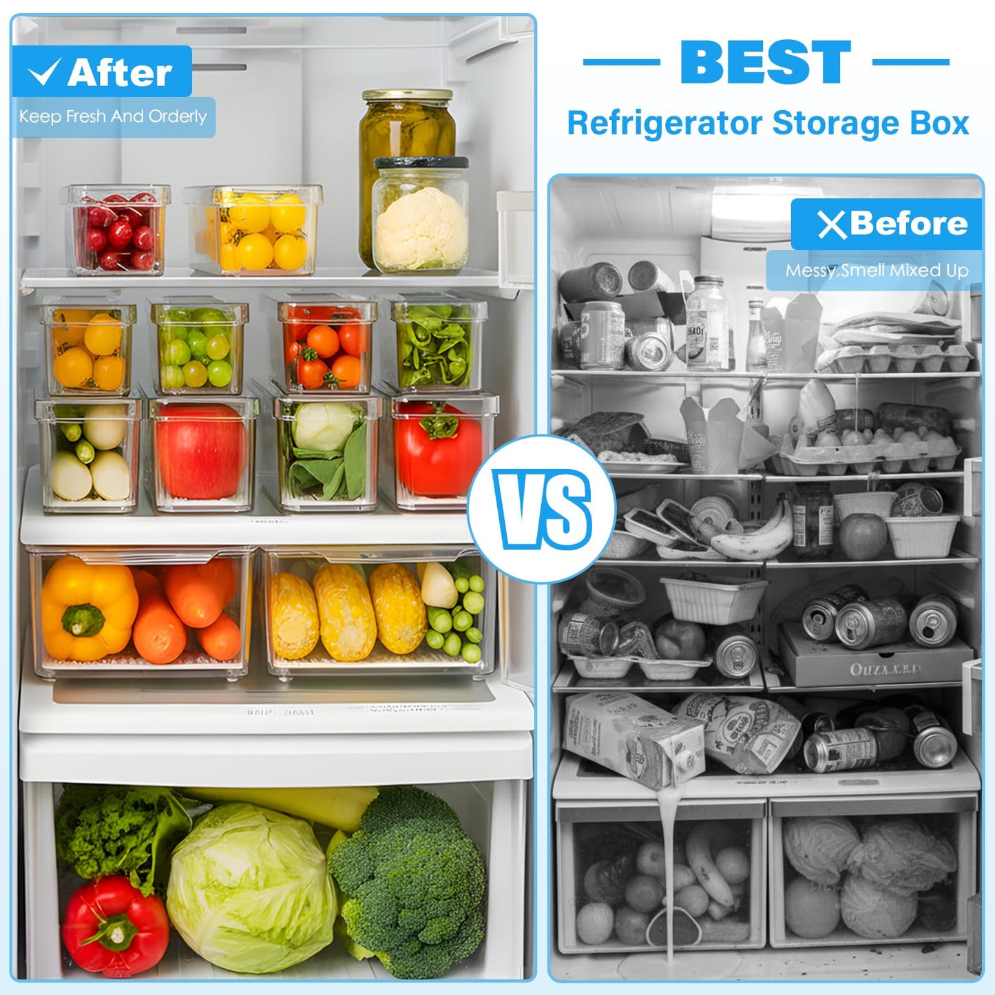 14 Pack Fridge Organizer Storage Bins Set, Clear Stackable Food Storage Containers with Lids BPA-Free for Refrigerator, Freezer, Kitchen Countertop, Organizers for Fruits, Vegetables, Drinks, Cereals