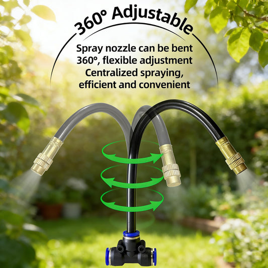 100 Ft Drip Irrigation System for Garden - Drip Irrigation Kit with 32 360°Adjustable Copper Nozzles Hose, Automatic Atomizing Plant Watering Sprinkler System for Yard, Lawn, Greenhouse, Potted