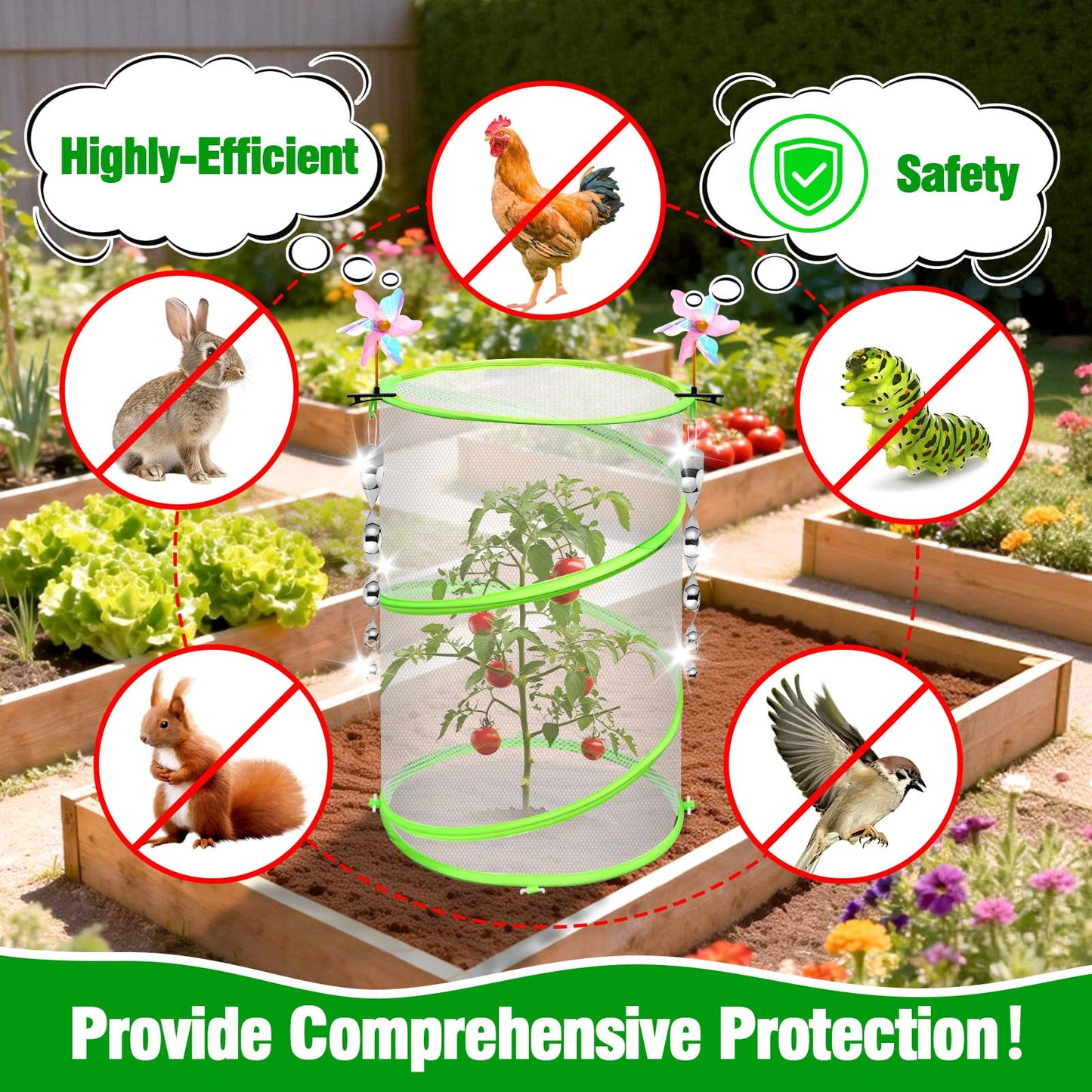 4 Pcs Insect Bird Barrier Netting Mesh with Bird Reflective Devices, Outdoor Garden Protection Cover, Plant Covers, Garden Netting Plant Cover, Protect Plant Fruits Flower from Insect Bird Eating