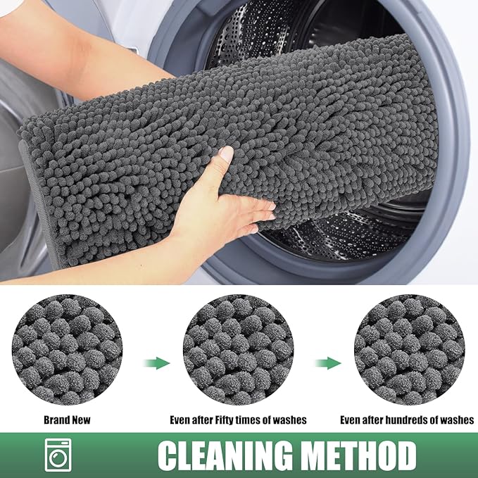 IM HOME Chenille Absorbent Outdoor Doormat 60" x 36", Washable Muddy Door Mats for Dog Non Slip Indoor Doormat Dog Mat for Muddy Paw Front Inside Doormats for Entryway Grey