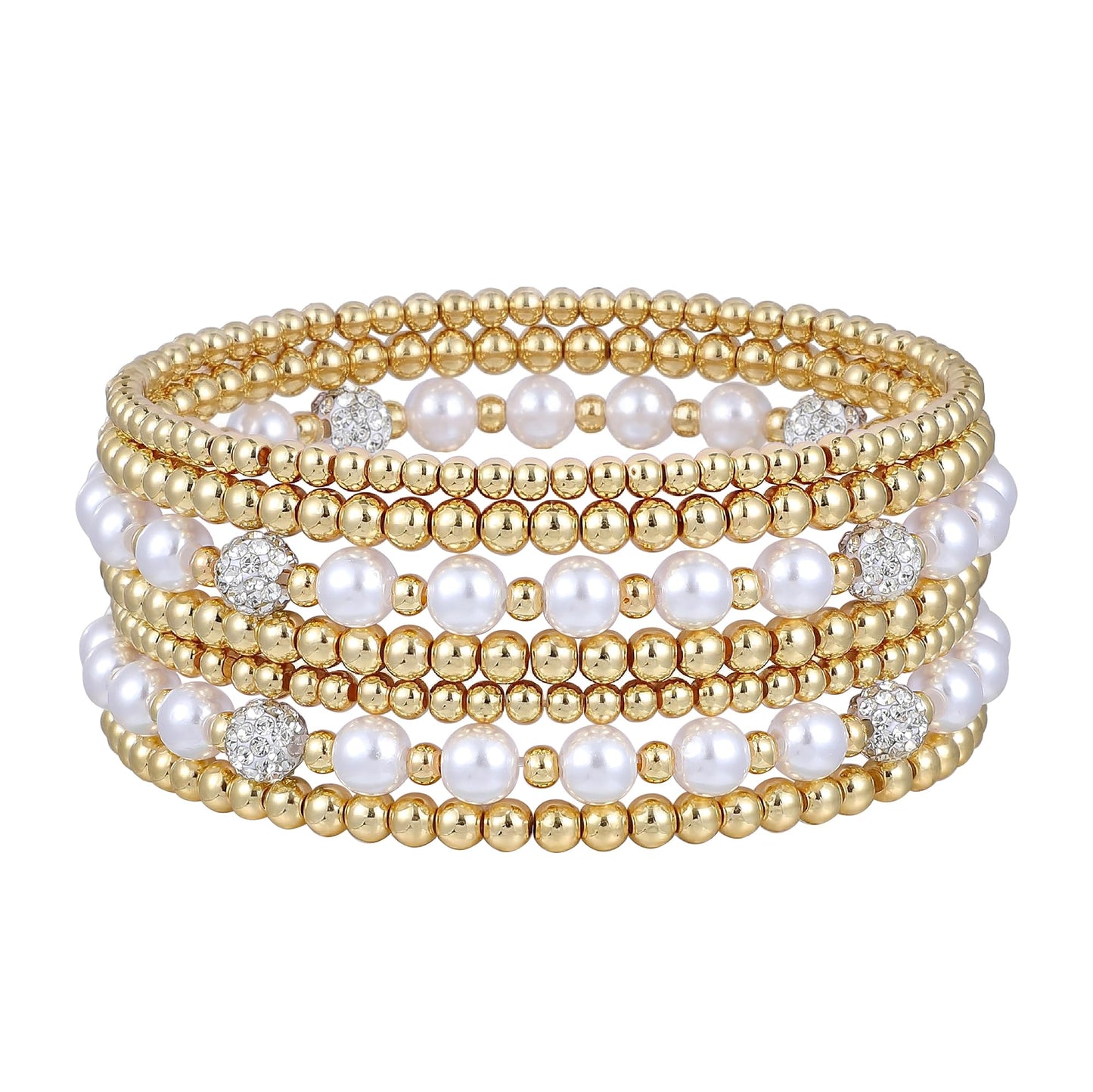 Sajidos Gold Plated Beaded Bracelets for Women Trendy, 14K Gold Plated Stack Cross Pearl Gold Plated Bead Stretch Bracelets Set Elastic Hypoallergenic Bracelets Jewelry Gifts (style20)