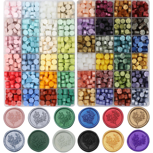 1200 Pcs Assorted Sealing Wax Beads Bulk, Andotopee Wax Seal Beads for Stamp Seals, Colorful Wax Pellets 48 Colors Black Red Gold Green Purple Blue for Envelope Wax Seals, DIY Crafts, Gift Idea
