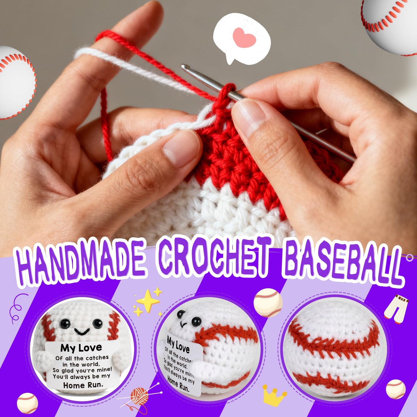 TKGIFTHOT Valentines Gifts for Him Her Boyfriend Girlfriend Crochet Baseball Gifts for Birthday Anniversary Valentines Day Romantic I Love You Gift for Husband or Wife