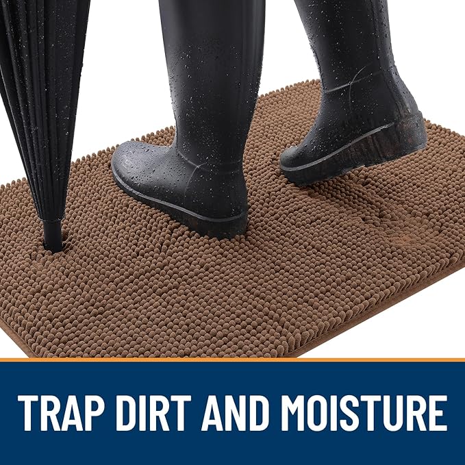 OLANLY Dog Door Mat for Muddy Paws 34x21, Absorbs Moisture and Dirt, Absorbent Non-Slip Washable Doormat, Quick Dry Chenille Mud Mat for Dogs, Entry Indoor Entryway Carpet for Inside Floor, Mocha