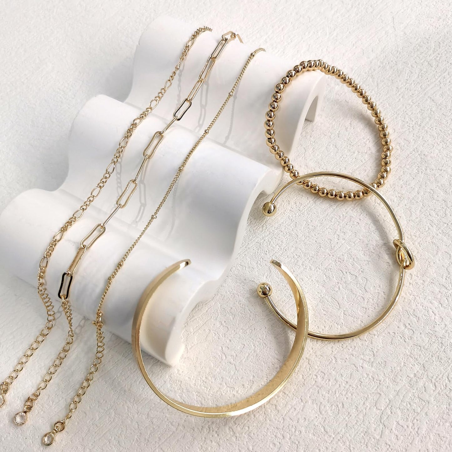 HERIER Gold Bangle Bracelets Stack for Women Trendy 14K Gold Plated Figaro Chain Bracelets Set Jewelry for Women Non Tarnish