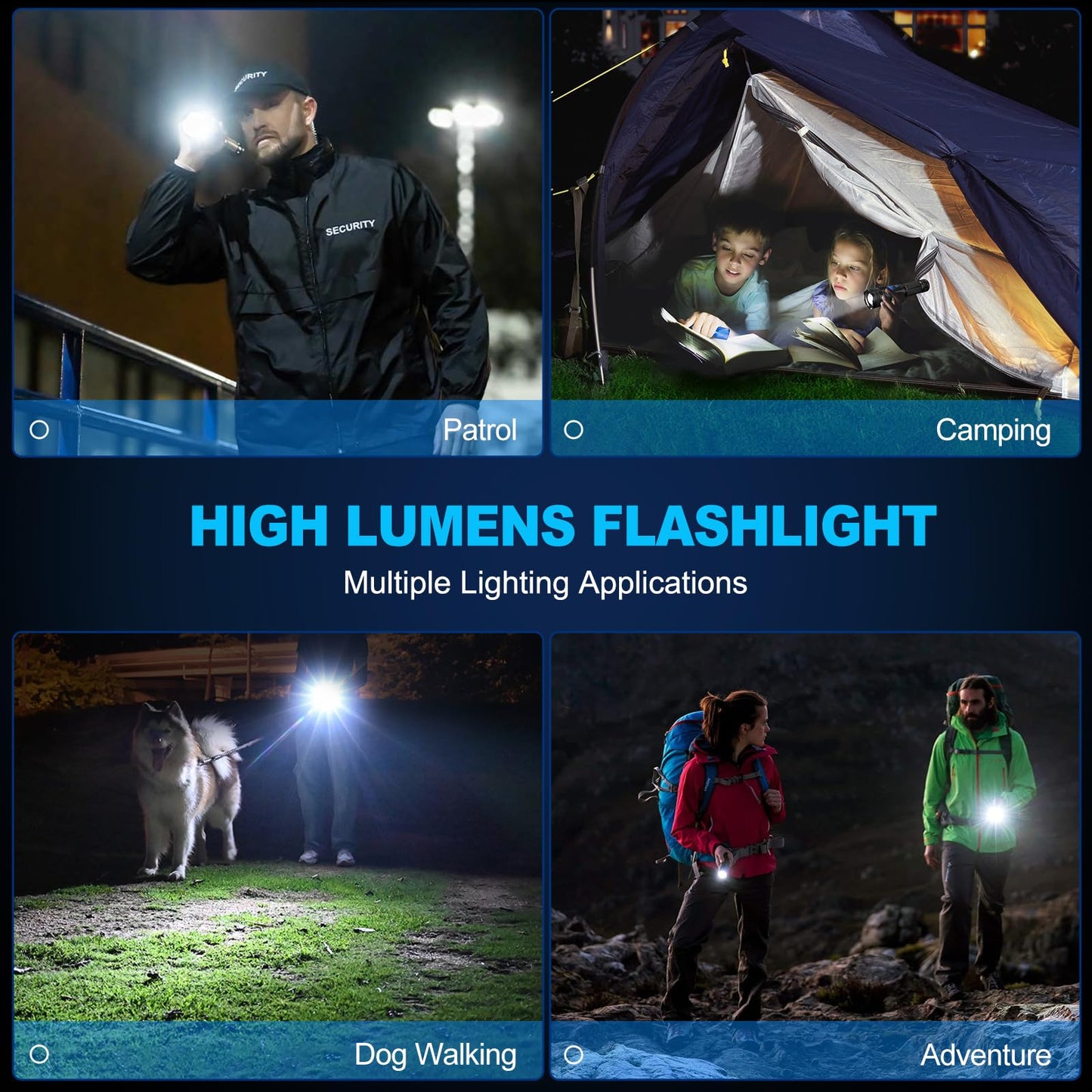 Alicegirl Rechargeable Flashlights High Lumens, 99000LM Super Bright Flashlight, Adjustable Powerful Flash Light with 8 Modes & COB Light, Waterproof Handheld Flashlight for Home Camping