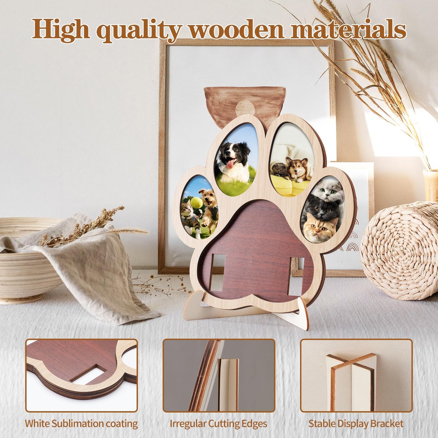 Aanqilze Pet Memorial Paw Photo Frame 4 Photo Collage Display for Dogs & Cats, Dog Keepsake Picture Frame with Collar/Harness Holder, Sympathy Gift for Pet Loss, Pet Enthusiast Commemorative Gift