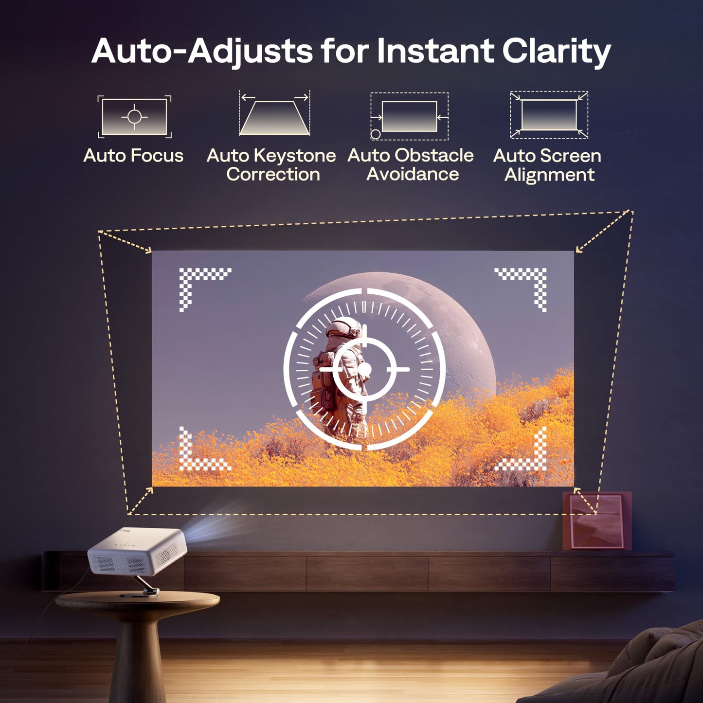 Aurzen EAZZE D1G 4K Supported Google TV Smart Projector with WiFi & Bluetooth, Auto Focus & Keystone, Dolby Audio, Zoom, Movie, Portable Mini Projector for Home & Outdoor Use