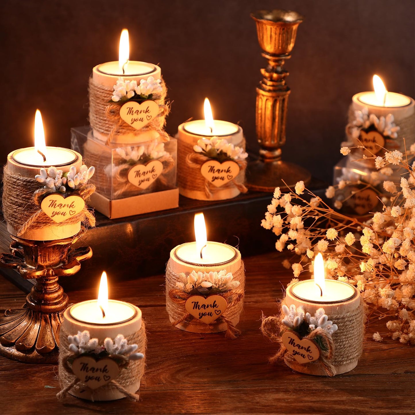 Retisee Wedding Candle Favors for Guests Bridal Shower Wood Memorial Tealight Candle Holder Thank You Gifts Handmade Candles for Wedding Baby Shower Housewarming Table Centerpiece(32 Sets)