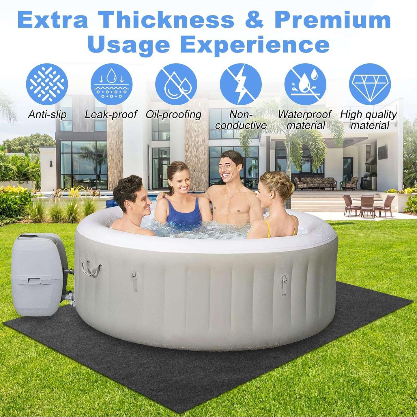 TIXANF 100x100 Inch Hot Tub Mat, Inflatable Hot Tub Mat, Large Washable Floor Protection Mat, Portable Spa Pool Accessories, Waterproof Non-Slip Underlining Absorbent Spa Pool Floor Base Protection