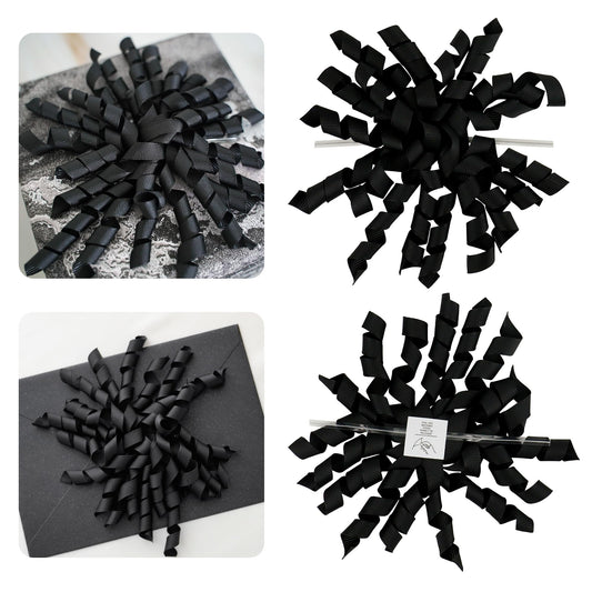 AIMUDI Black Bows 4" Black Burst Bows Self Adhesive Curly Ribbon Bows for Gift Wrapping Grosgrain Ribbon Twist Tie Bows for Treat Bags Gift Bags Christmas Wedding Party Decorations - 6 Counts