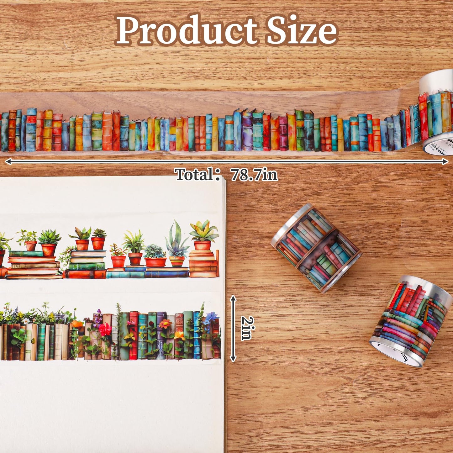 6 Rolls Book-Themed PET Tape, PET Tape Stickers for Journaling, Library and Nature-Inspired Floral washi Stickers Book Journal Supplies for DIY Crafts, Gift Wrapping, Scrapbooking and Journaling