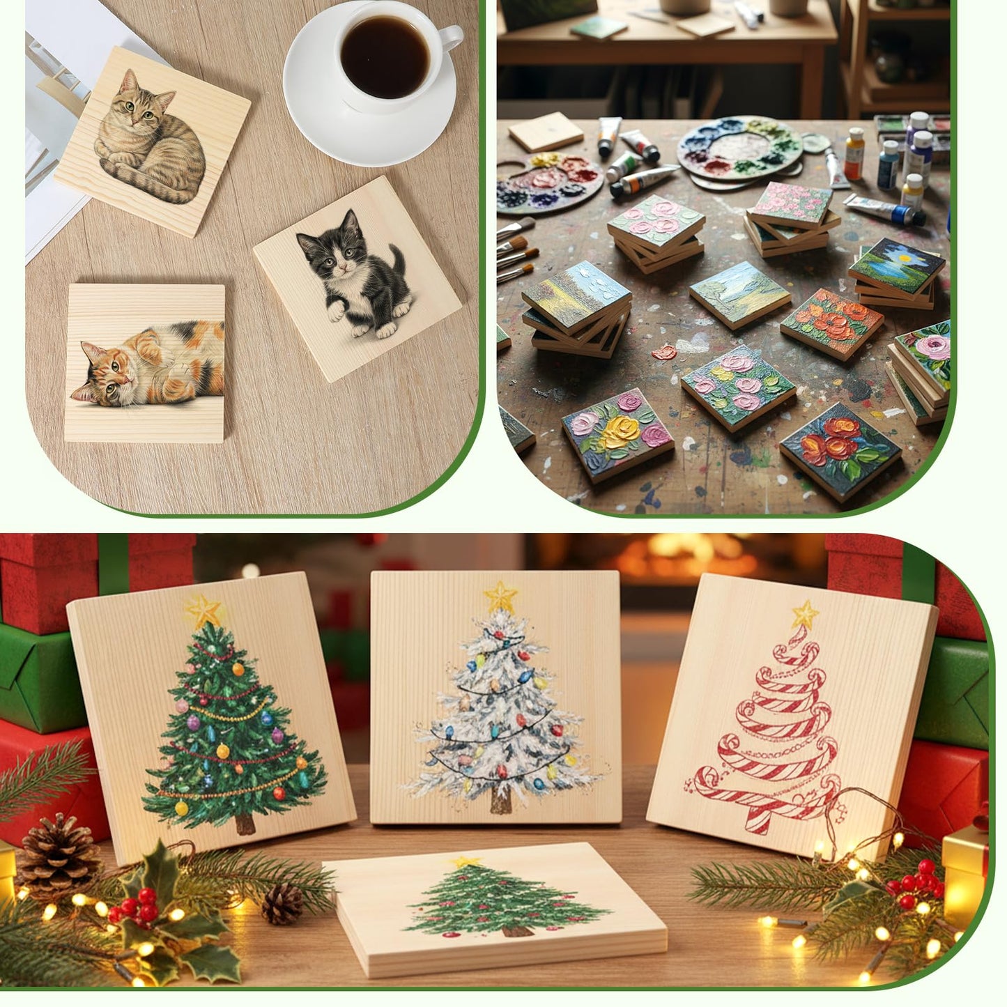 SHENLIU 60 PCS Unfinished Square Wood Coasters, 4 Inch Blank Wooden Craft Coasters with 240 Non-Slip Foam Pad Stickers for DIY Stained Painting Wood Engraving Home Decoration
