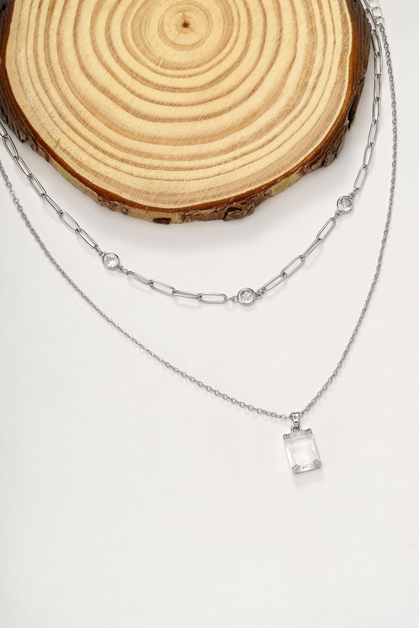 VANGETIMI Clear and Silver Layered Pendant Necklaces for Women Crystal Choker Necklace Paperclip Rhinestone Necklace Party Prom Jewelry