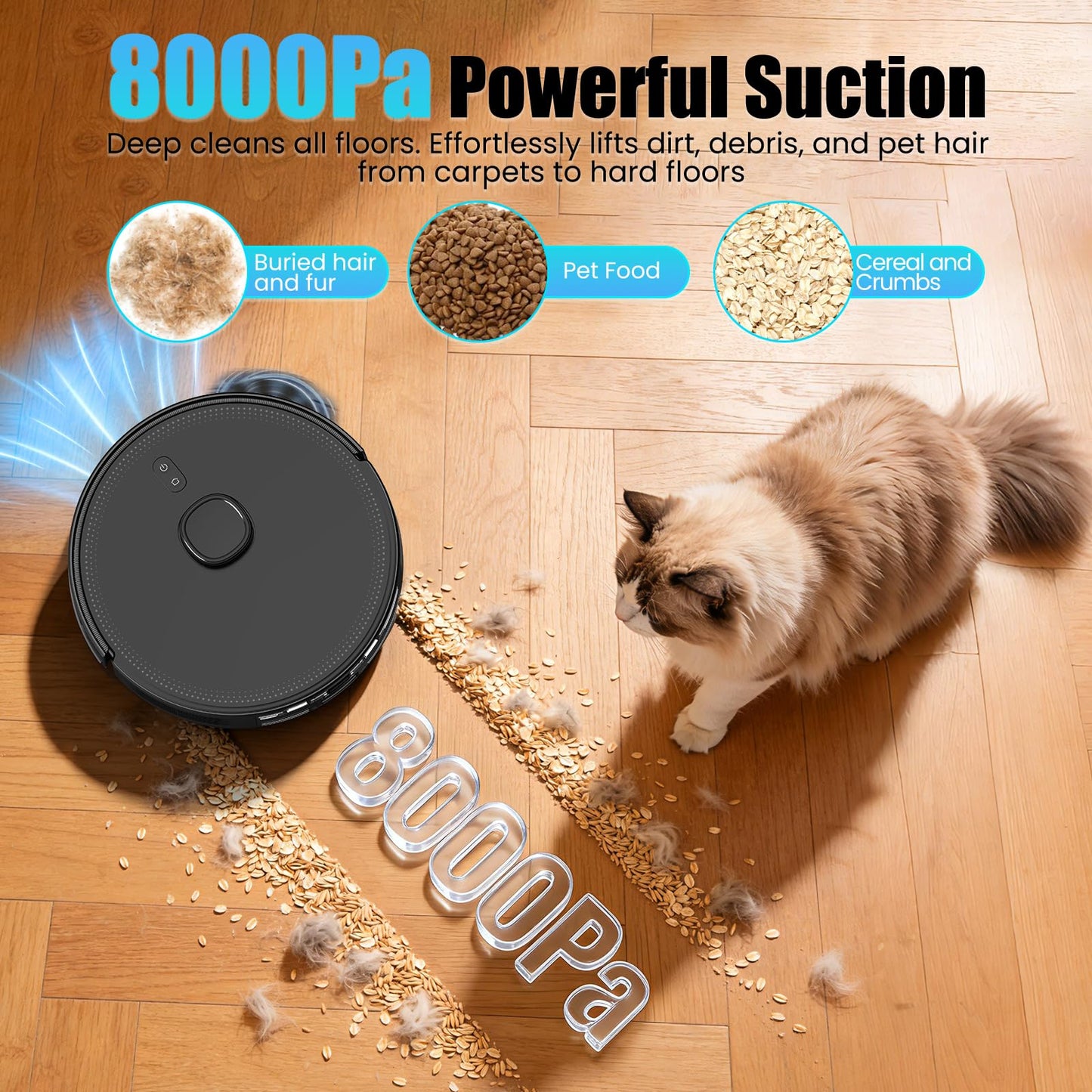 BOTLUXE E10+ Robot Vacuums and Mop, 75-Day Self-Emptying, 8000PA Suction, LiDAR Navigation, Home Mapping, APP ＆ Voice Control, 150Mins Runtime for Pet Hair, Hard Floors, Carpets