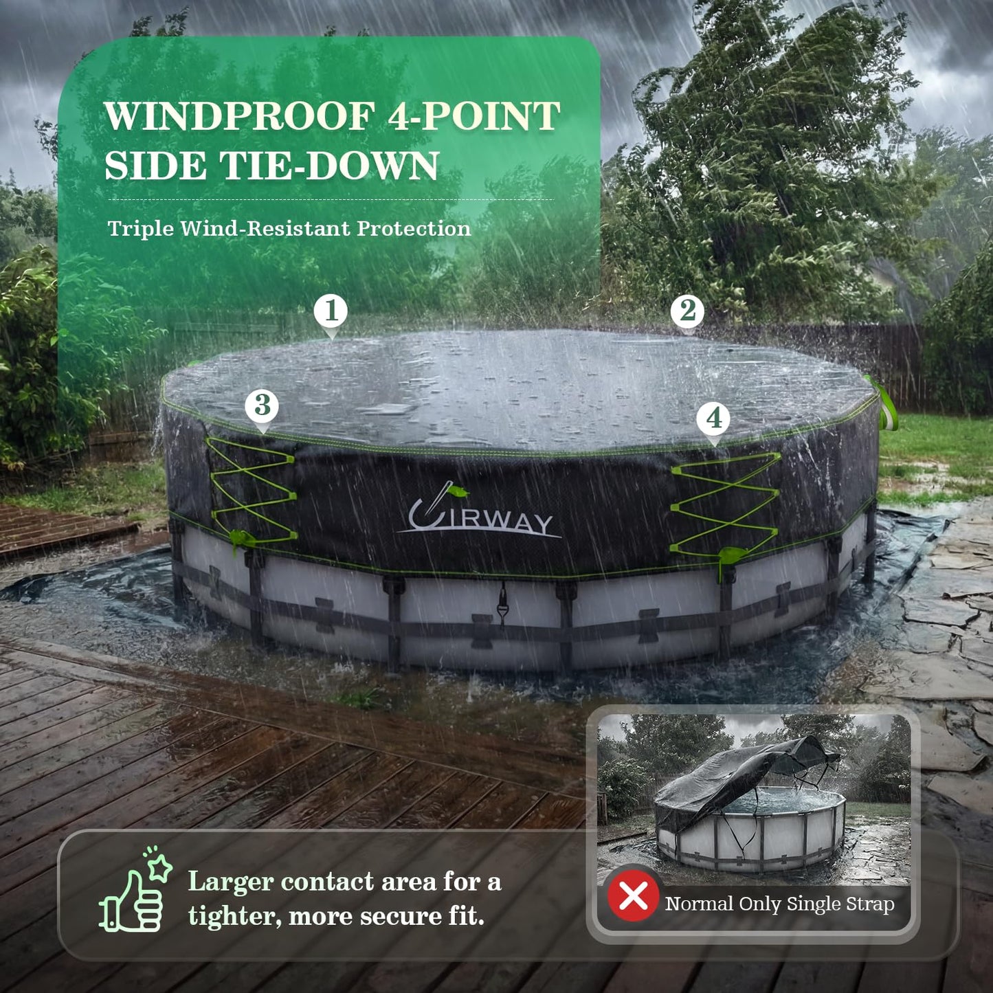 Uirway 2026 Upgraded 14ft Pool Cover Round for Above Ground Pool, Heavy Duty 600D Tear Resistant Solar Pool Cover Windproof Ratchet Locking & Reflective Drawstring, Anti-UV, with Anti-Slip Straps