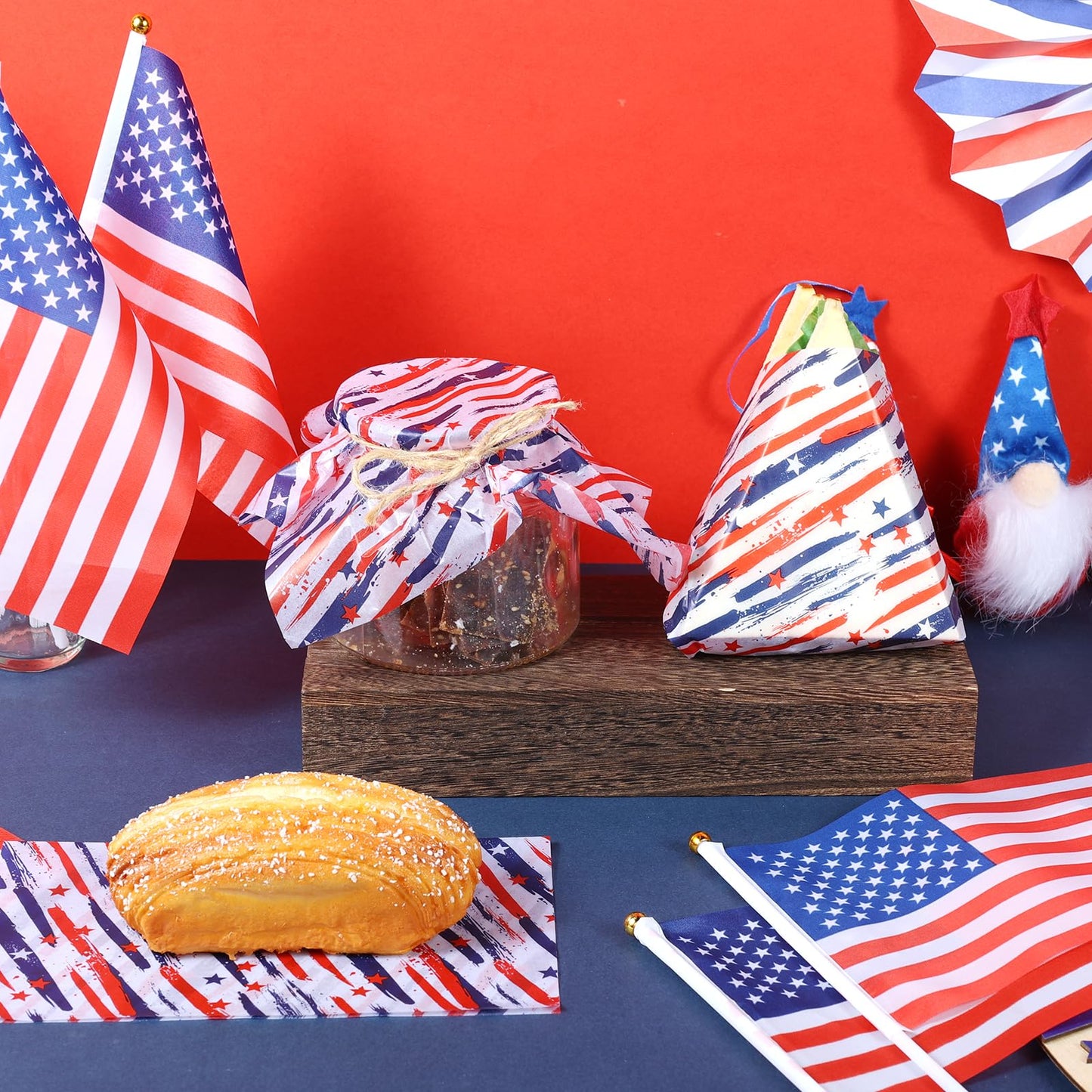 150 Sheets Patriotic Stripe & Star Wax Paper for Food Deli, 9.8 x 8.3 inch Red Blue Stars and Stripes Greaseproof Deli Sheets for 4th of July Sandwich Picnic Basket Liner Memorial Day Supplies